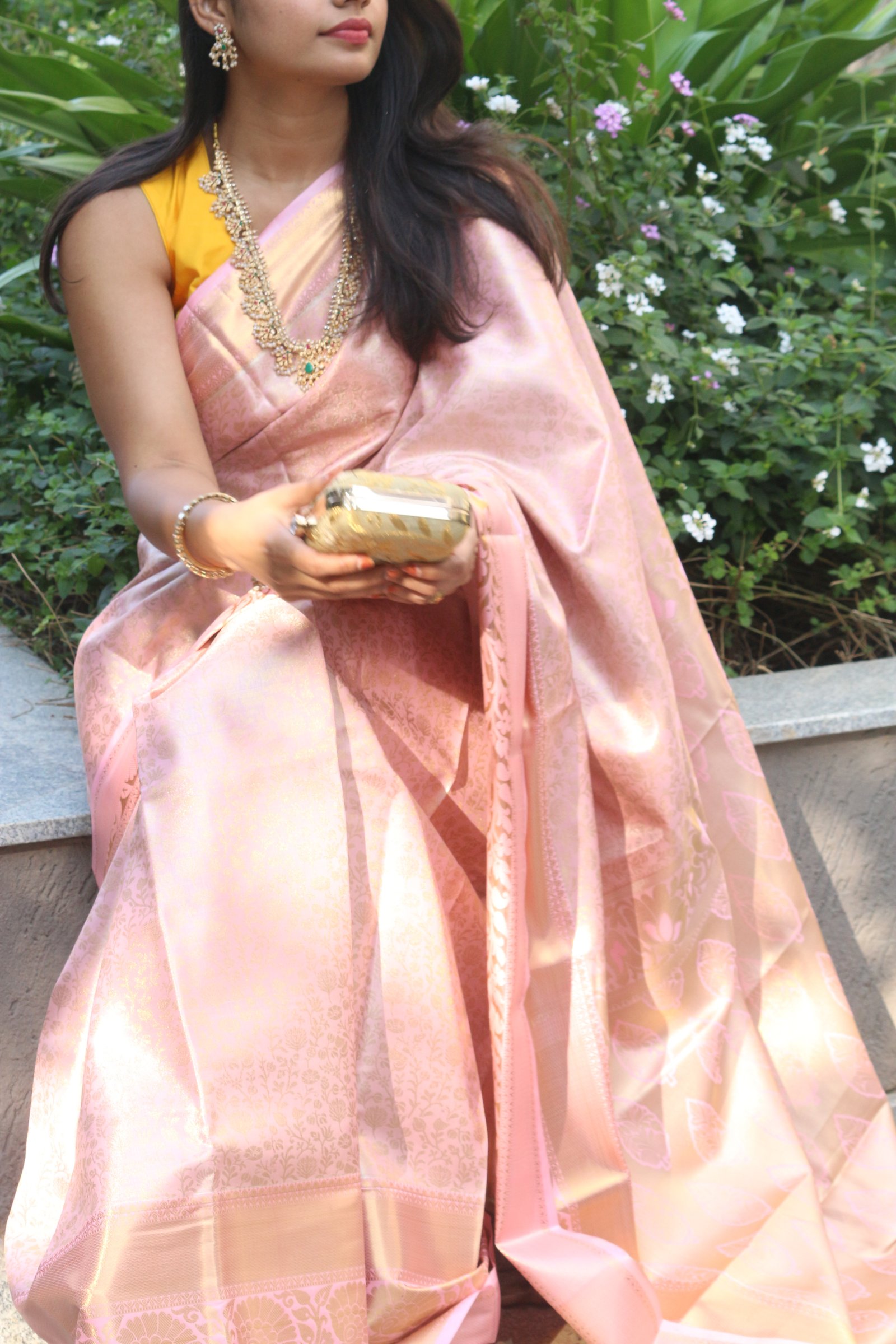 Riya : soft as blush silk Pink Brocade semi silk saree