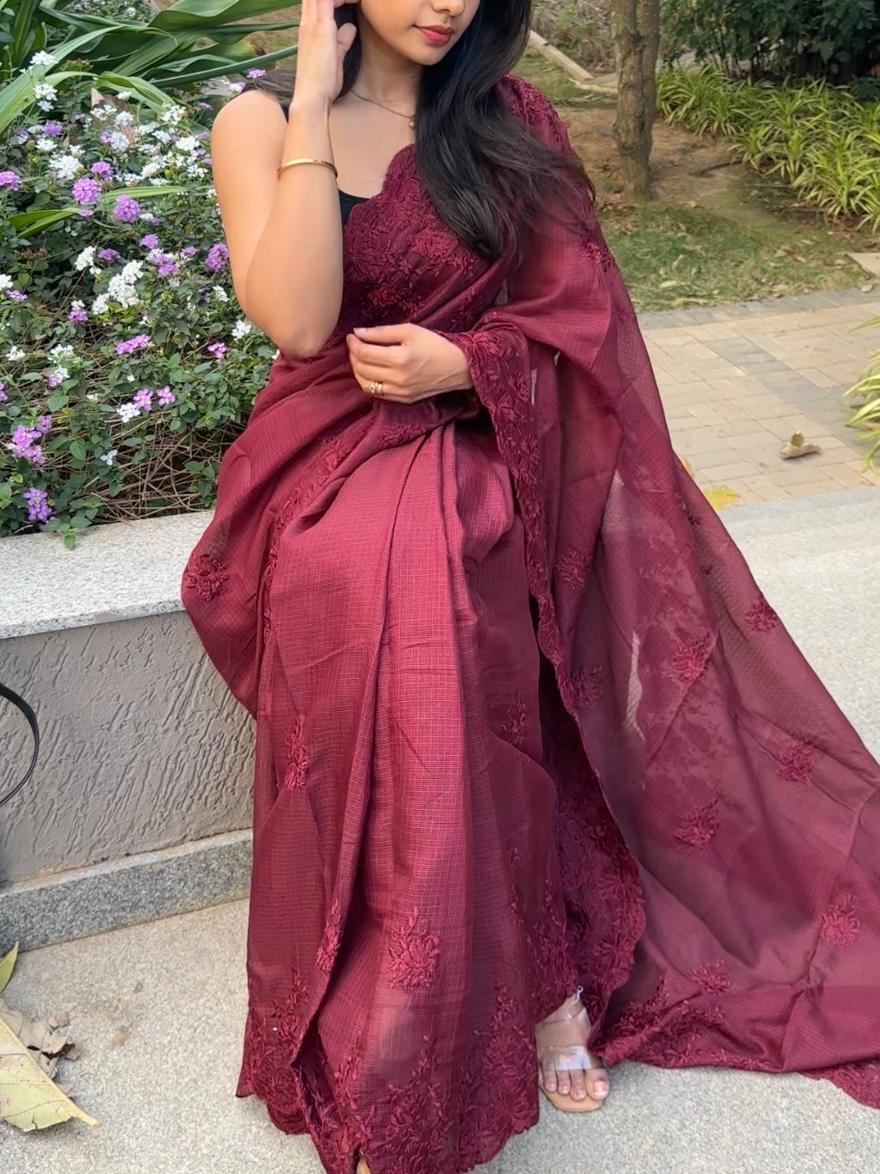 Maroon kota doriya saree