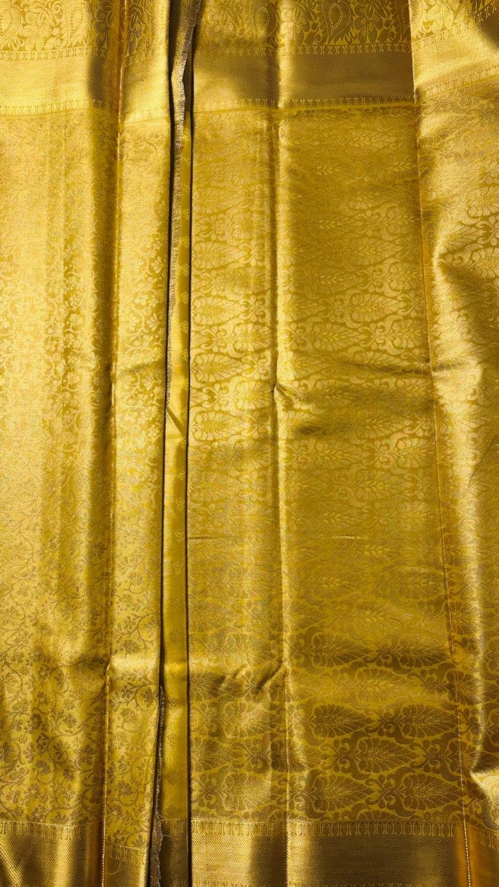 Golden All-Over Weave Semi-Silk Saree