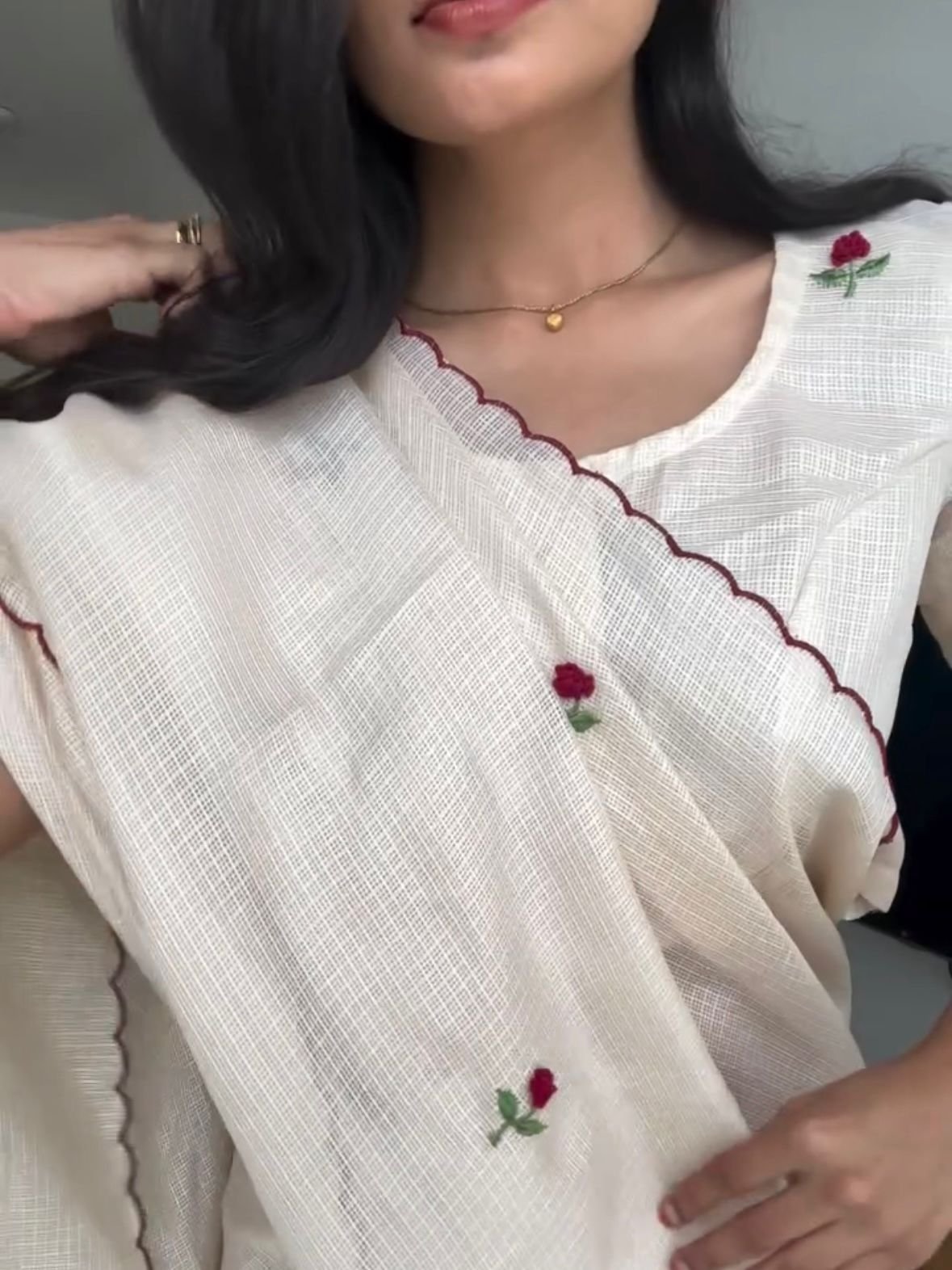 Beige floral kota doriya saree