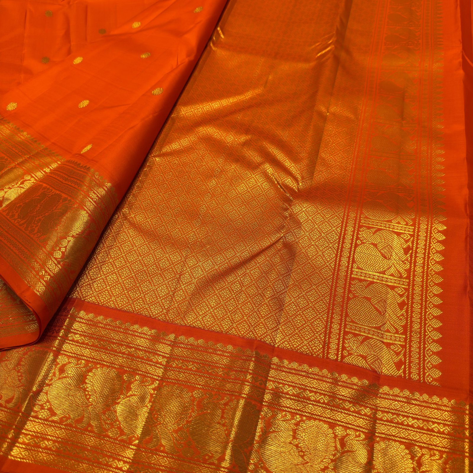 2G orange handloom Kanchipuram silk 