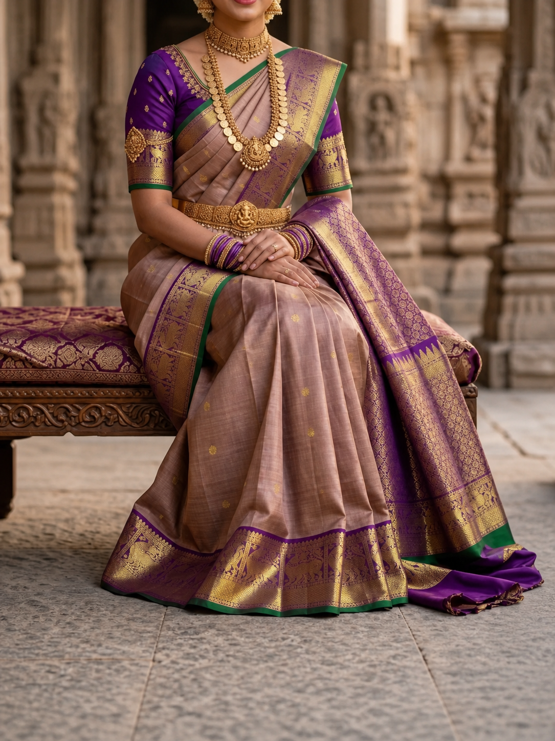 Kanchipuram pure silk in mauve and purple 